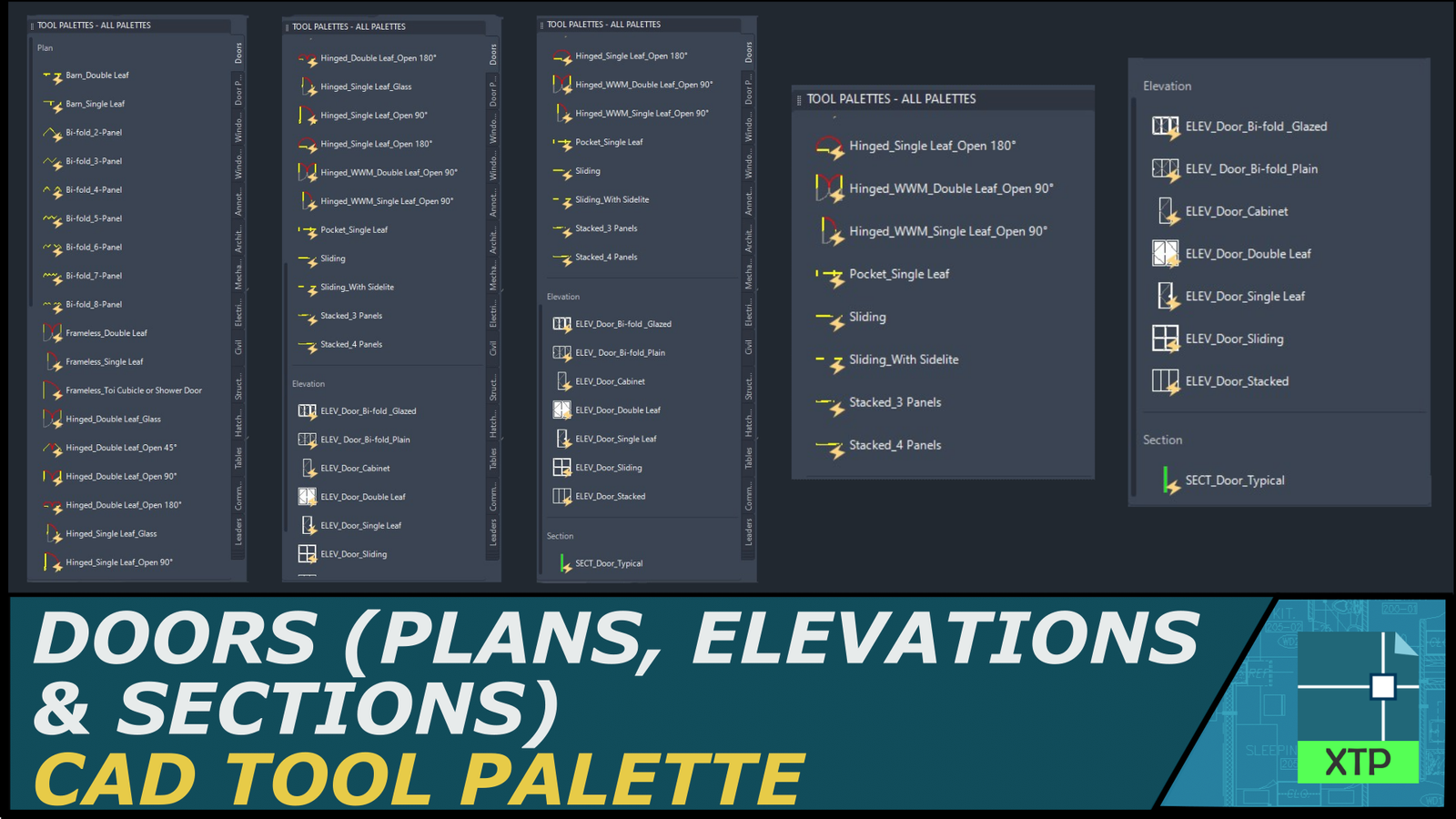 Tool Palette CAD Dynamic Blocks For AutoCAD Doors Plan Elevation