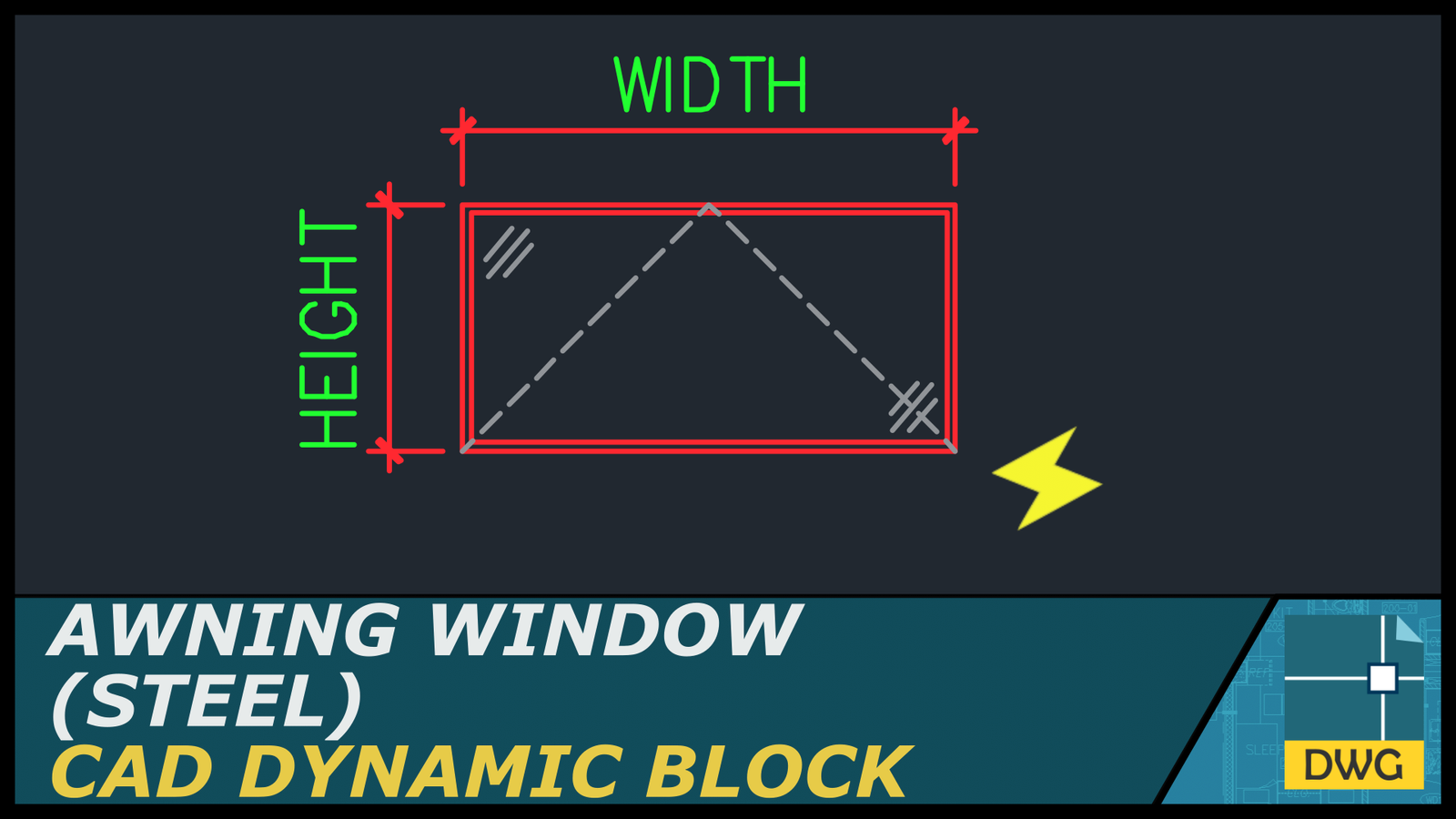 Awning Window (Elevation View) Steel CAD Dynamic Block The Solo Architect