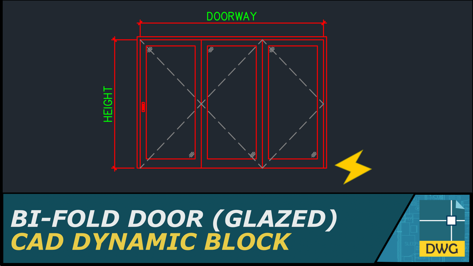 Bifold Door (Elevation View) Glazed CAD Dynamic Block The Solo