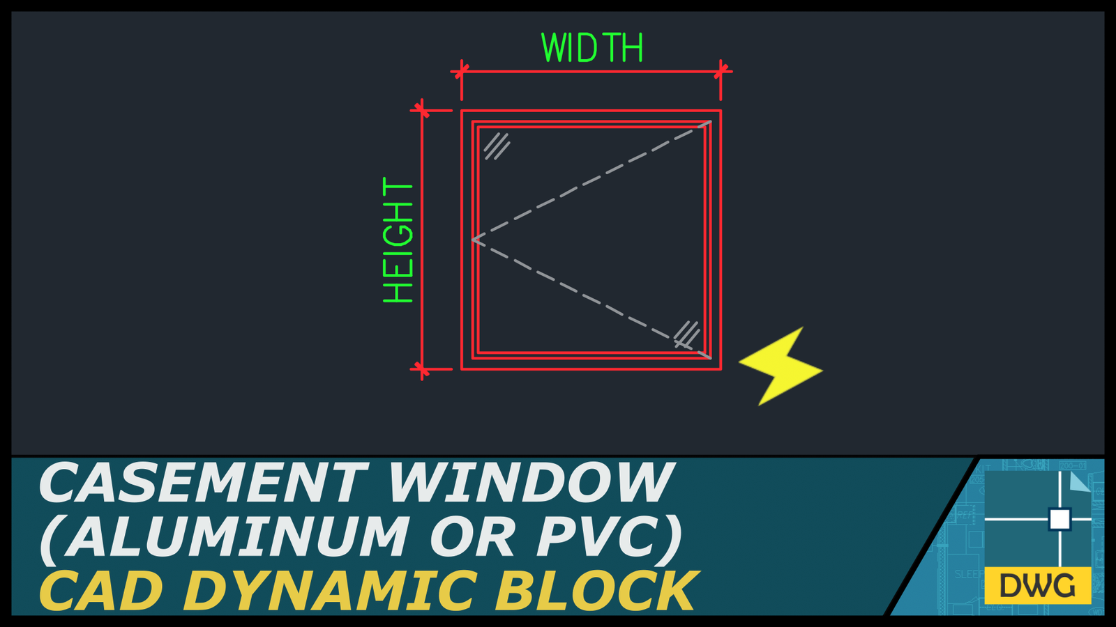 Casement Window (Elevation View) Aluminum or PVC CAD Dynamic Block
