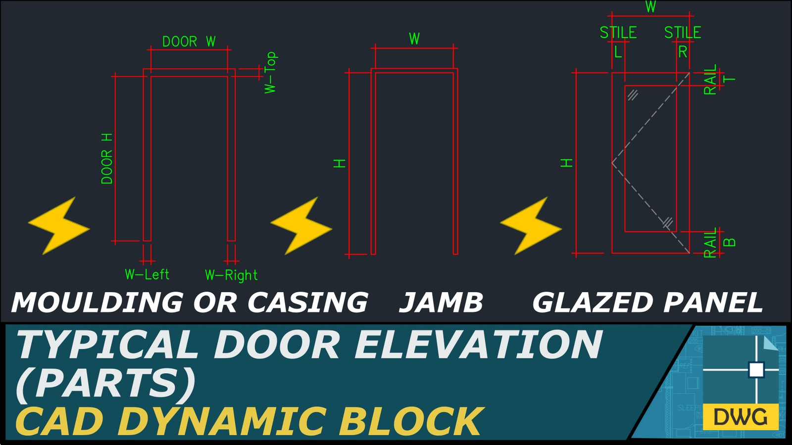 Door Parts (Elevation View) Panel, Jamb, and Casing or Moulding CAD