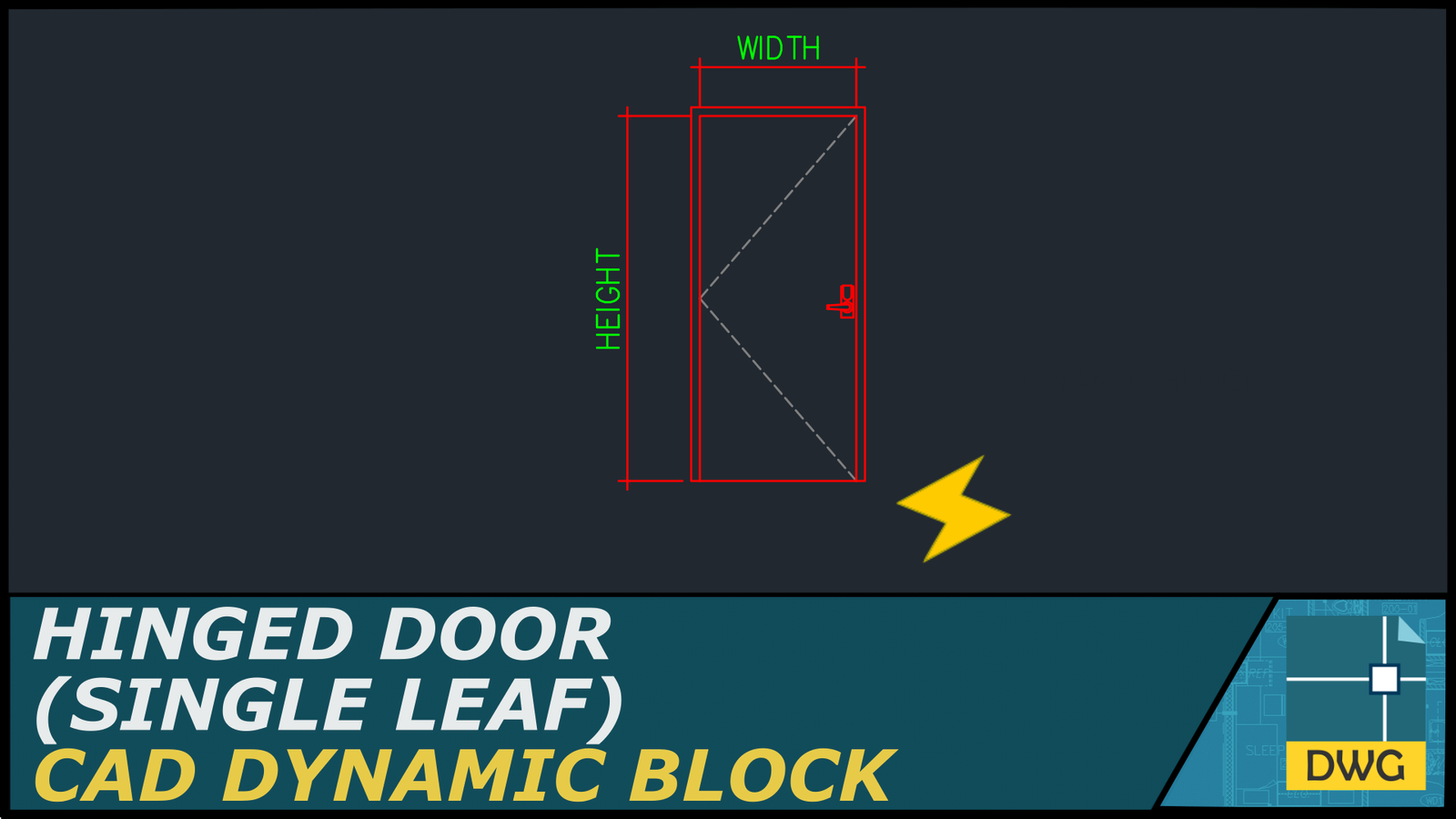 Hinged Door (Elevation View) SingleLeaf CAD Dynamic Block The