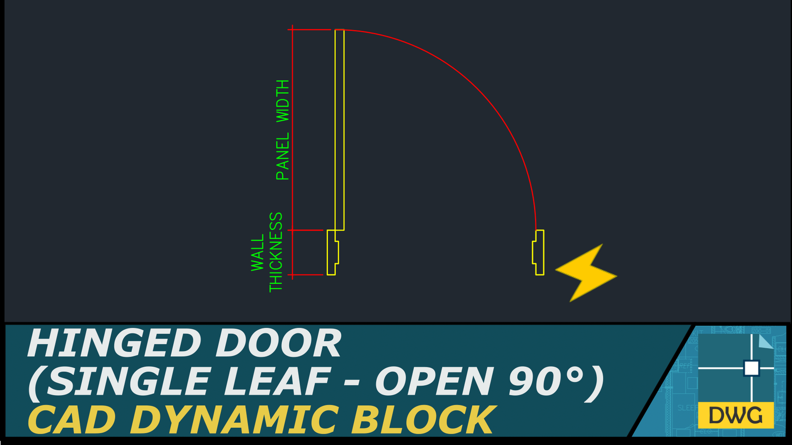 Hinged Door Plan View Single Leaf Open 90 CAD Dynamic Block hinged-door-plan-view-single-leaf-open-90-cad-dynamic-block