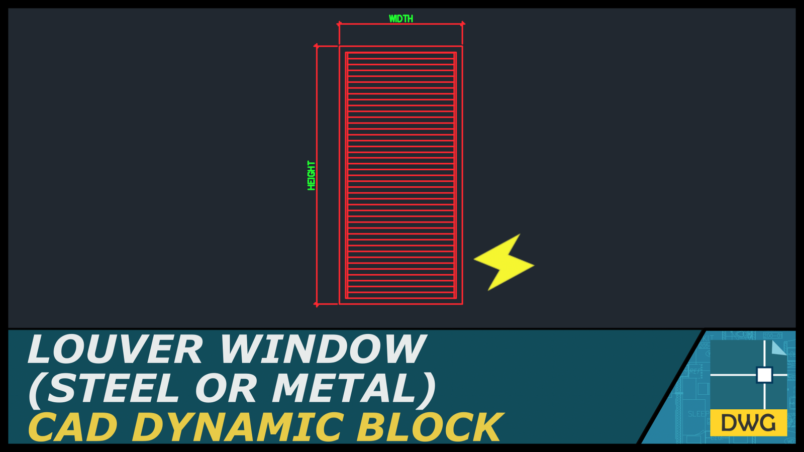 Louver Window (Elevation View) Steel or Metal CAD Dynamic Block