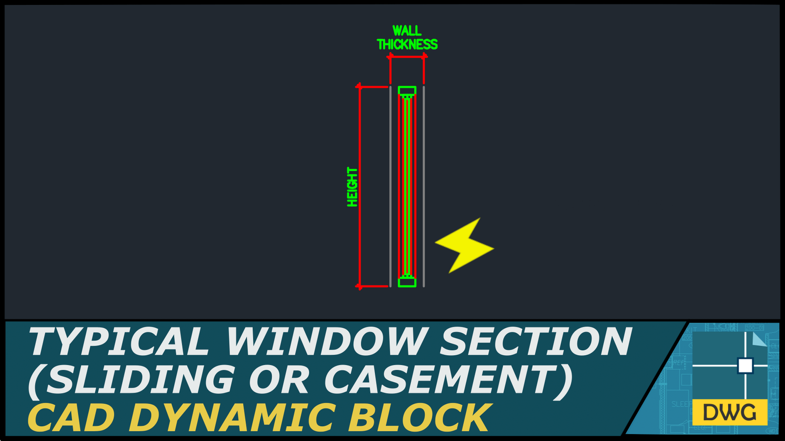 Window (Section View) Awning, Casement, or Sliding CAD Dynamic Block